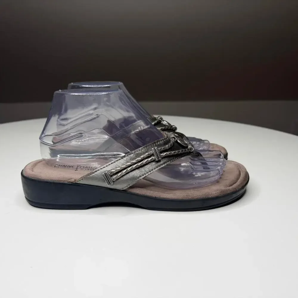 Minnetonka Metallic Braided Thong Sandals Sz 9 Boho Western Comfort Flip Flops